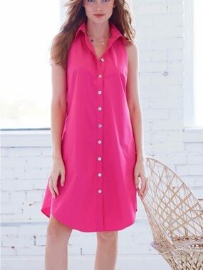 Finley Sleeveless Button-Down Shirt swing Dress - Hot Pink women’s sz small